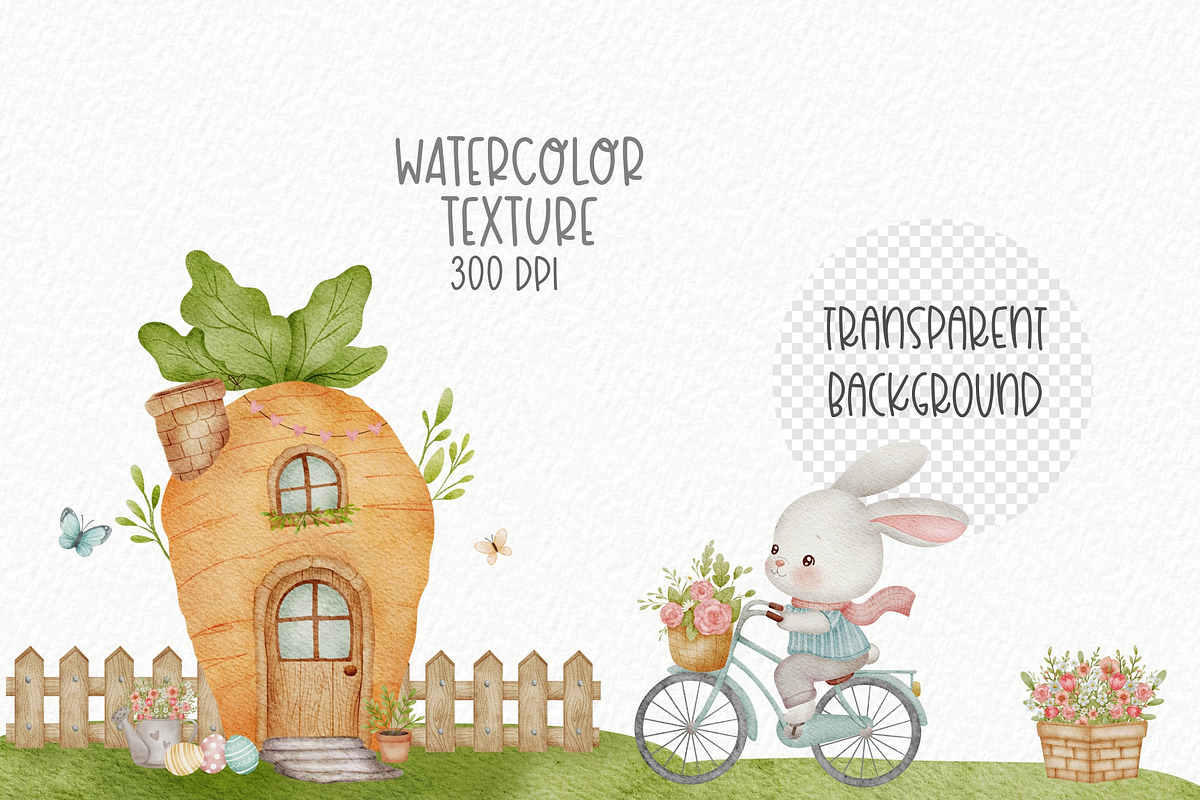 Easter garden Watercolor Clipart, an Illustration by Estúdio Lin (Photo 7 of 7)