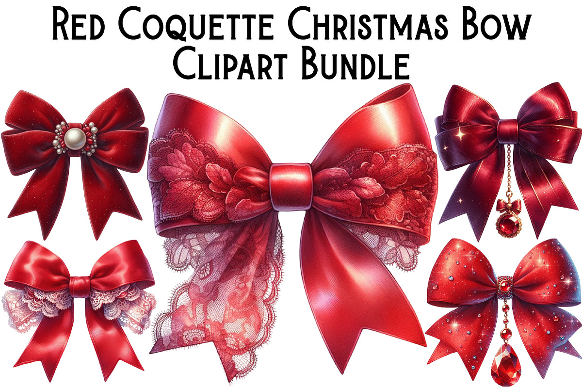 Red Coquette Christmas Bow Bundle, an Illustration by Pixels.Craft (Photo 1 of 6)
