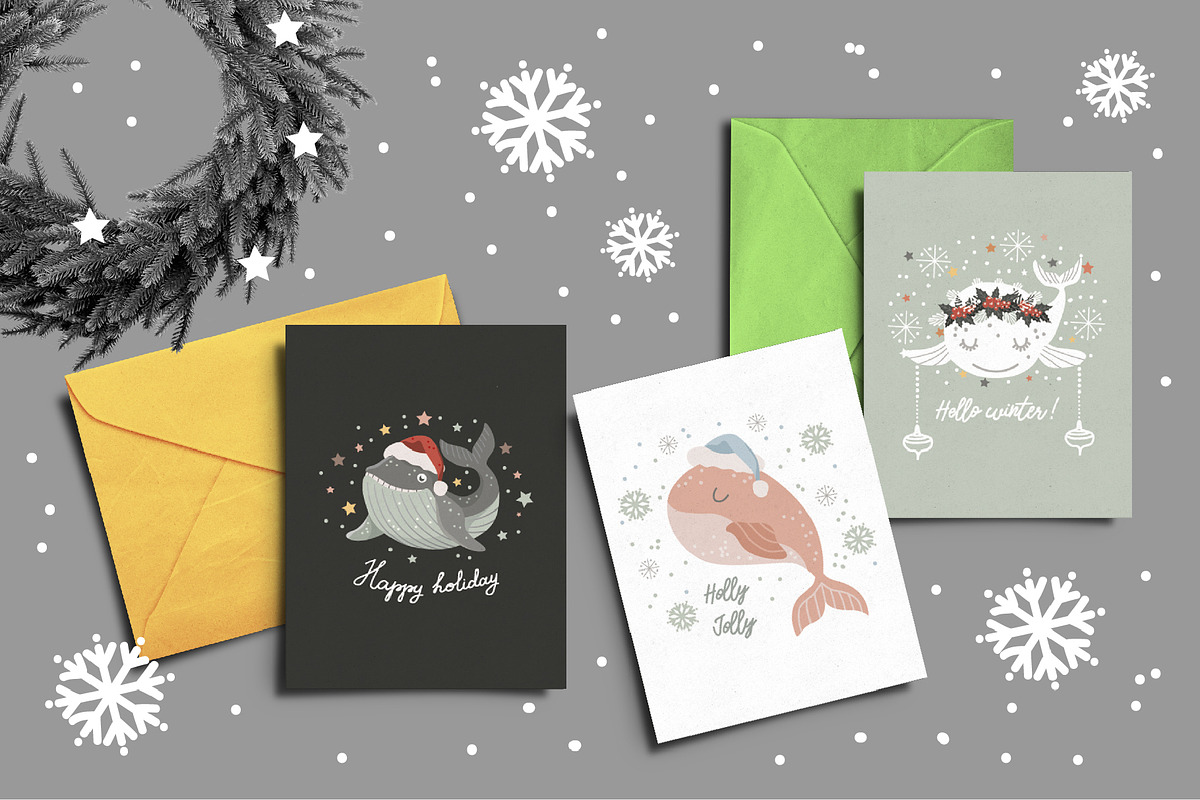 Christmas whale clipart and patterns, an Object Graphic by KupalinaArt (Photo 4 of 6)