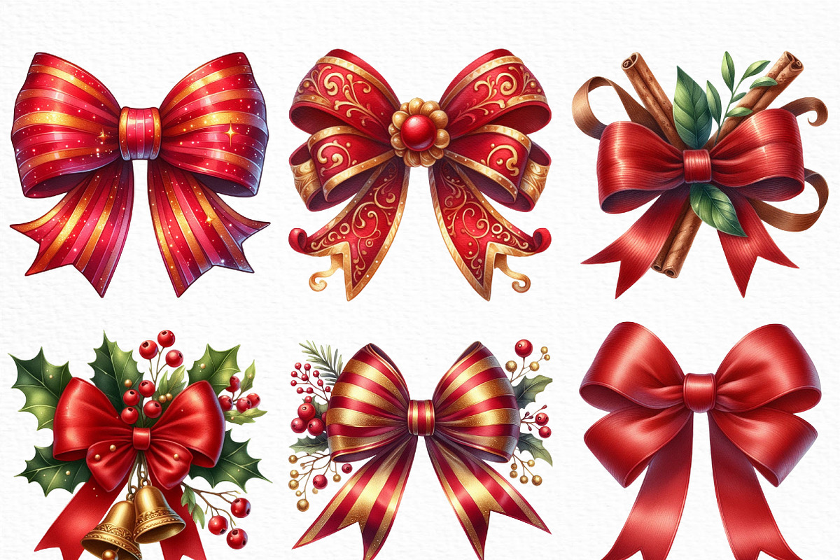 Red Christmas Bow Clipart, an Illustration by Craft Nest (Photo 2 of 6)