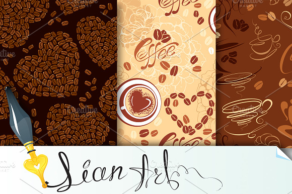 3 Seamless patterns with coffee preview 5