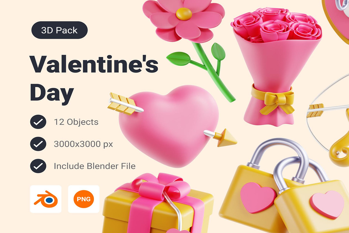 Valentine's Day 3D Icons Pack, an Illustration by Lumina_ui_ux202 (Photo 1 of 6)