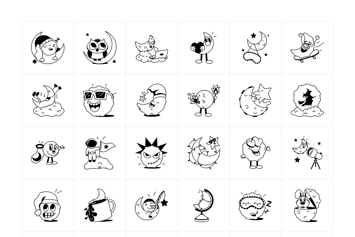 Moon Cartoon Stickers Set, an Emoji Icon by Vectors Market (Photo 6 of 6)