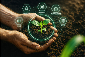 Hands holding a small plant with, an Object Illustration by Sergey Kotenev