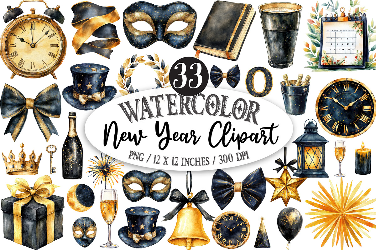 Golden and Black New Year Clipart, an Illustration by Designking (Photo 1 of 5)