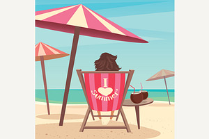 Girl sunbathes on the beach