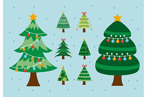 christmas trees eight icons, an Illustration by studiogstock