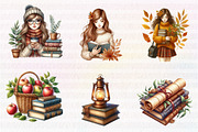 Watercolor Autumn Library Clipart, an Illustration by CreationArt (Thumbnail 6 of 7)