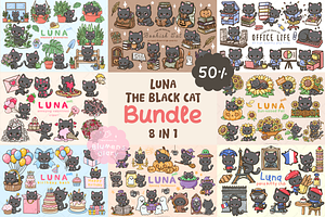Cute Black Cat Clipart PNG Bundle, an Animal Illustration by Blumensdiary