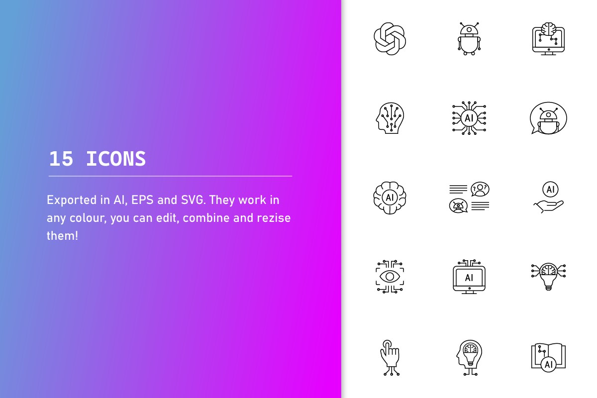 Artificial Intelligence Icon Set, an Outline Icon by designerbianca (Photo 3 of 5)