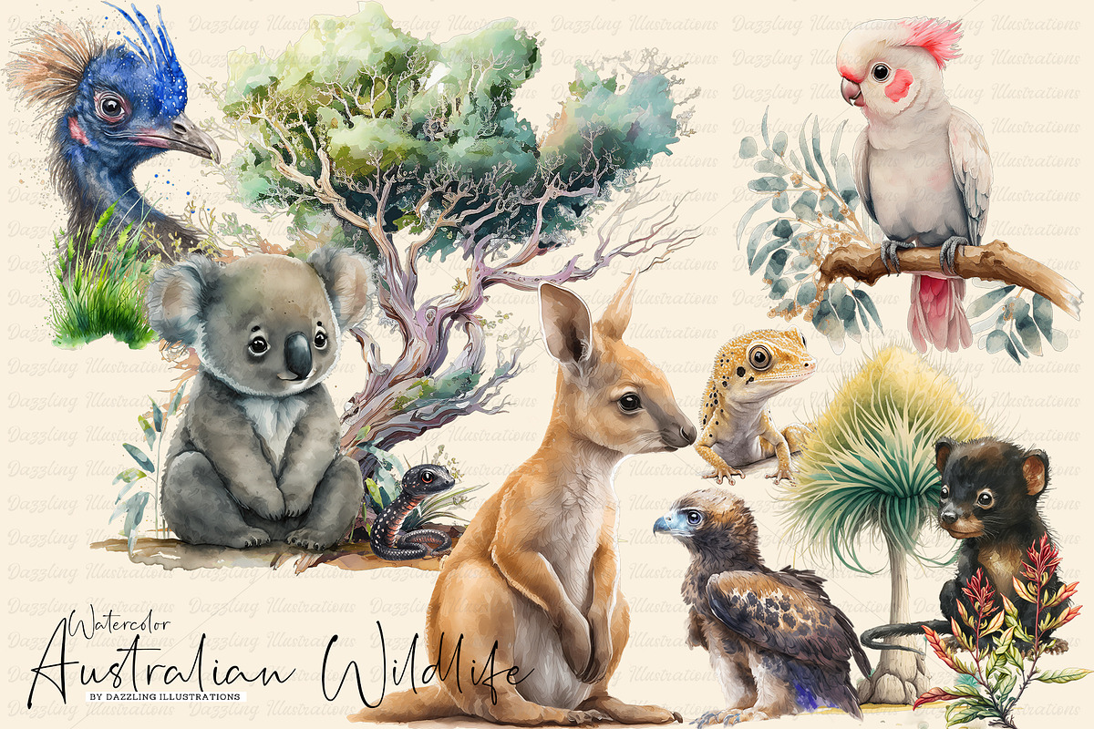 Australian Animals. Watercolor Set., an Animal Illustration by Dazzling Art Boutique (Photo 1 of 8)