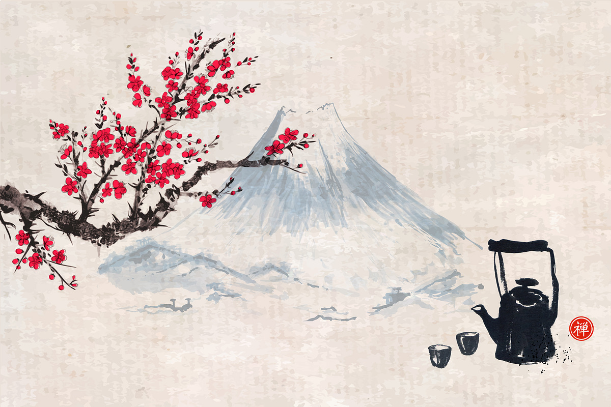 Sumi-e ink painting. Tea ceremony., a Food Illustration by Elina_Li (Photo 11 of 17)