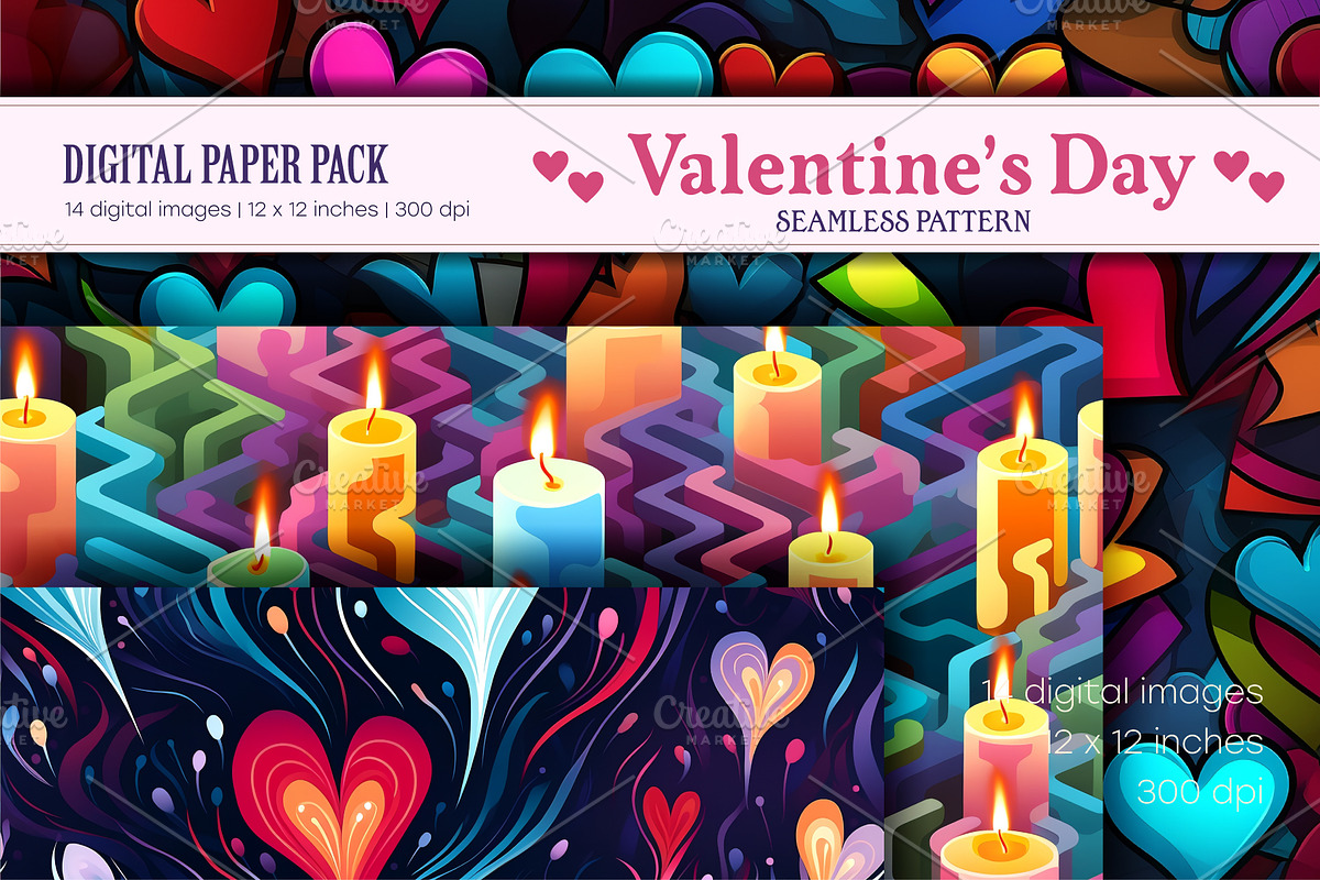 Seamless patterns for Valentines Day, a Texture Illustration by KENO Mascots (Photo 2 of 8)