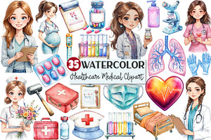 Watercolor Healthcare Medical, a Seasonal Illustration by Rose Art