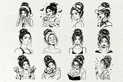 Messy Bun Girl Line Art Graphics, a Person Illustration by DENIDigitalArtSudio (Thumbnail 4 of 6)