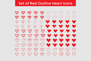 Set of Red Outline Heart Icons, a Decorative Illustration by Lakhan1998