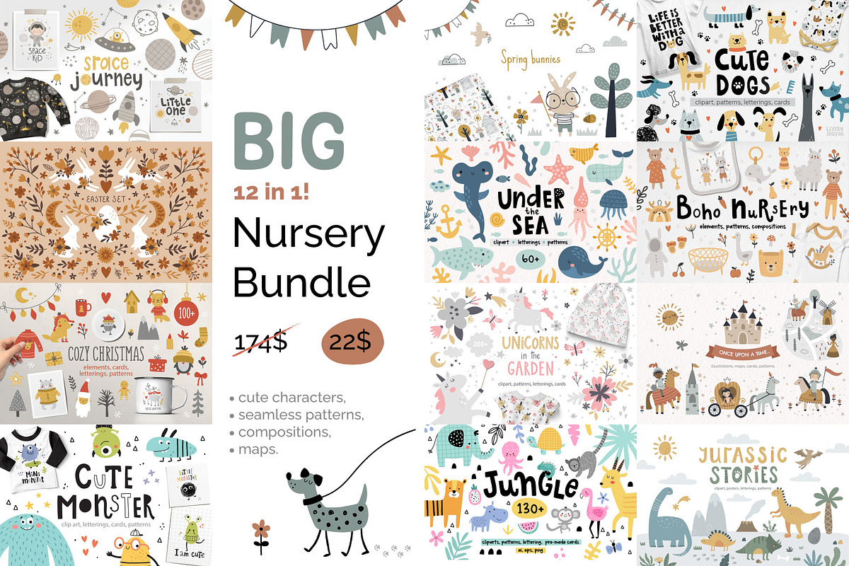 Big Baby Nursery BUNDLE, an Animal Illustration by Leysan Shayak (Photo 1 of 12)