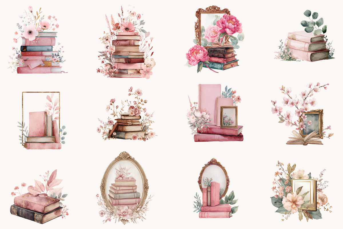 Watercolor Pink Books and Frames, an Education Illustration by Designworld (Photo 2 of 9)