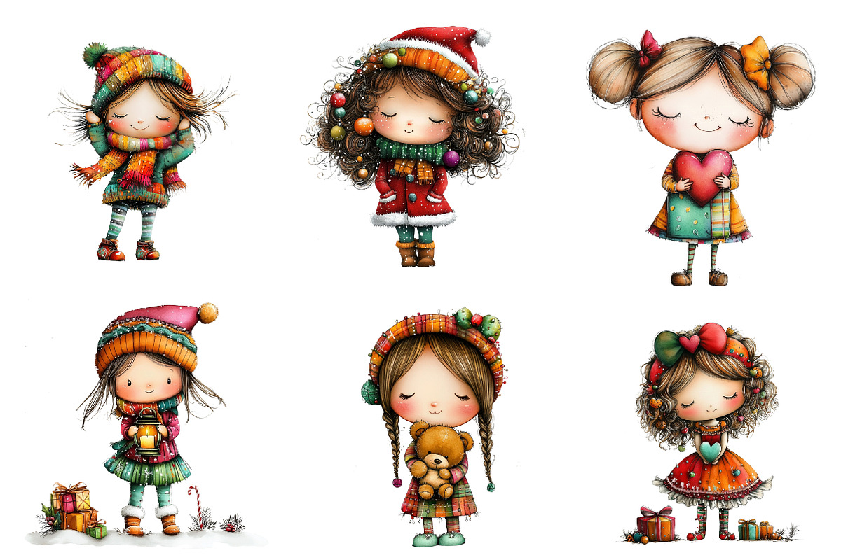 Quirky Christmas Cute Girl Clipart, an Illustration by CreationArt (Photo 3 of 5)