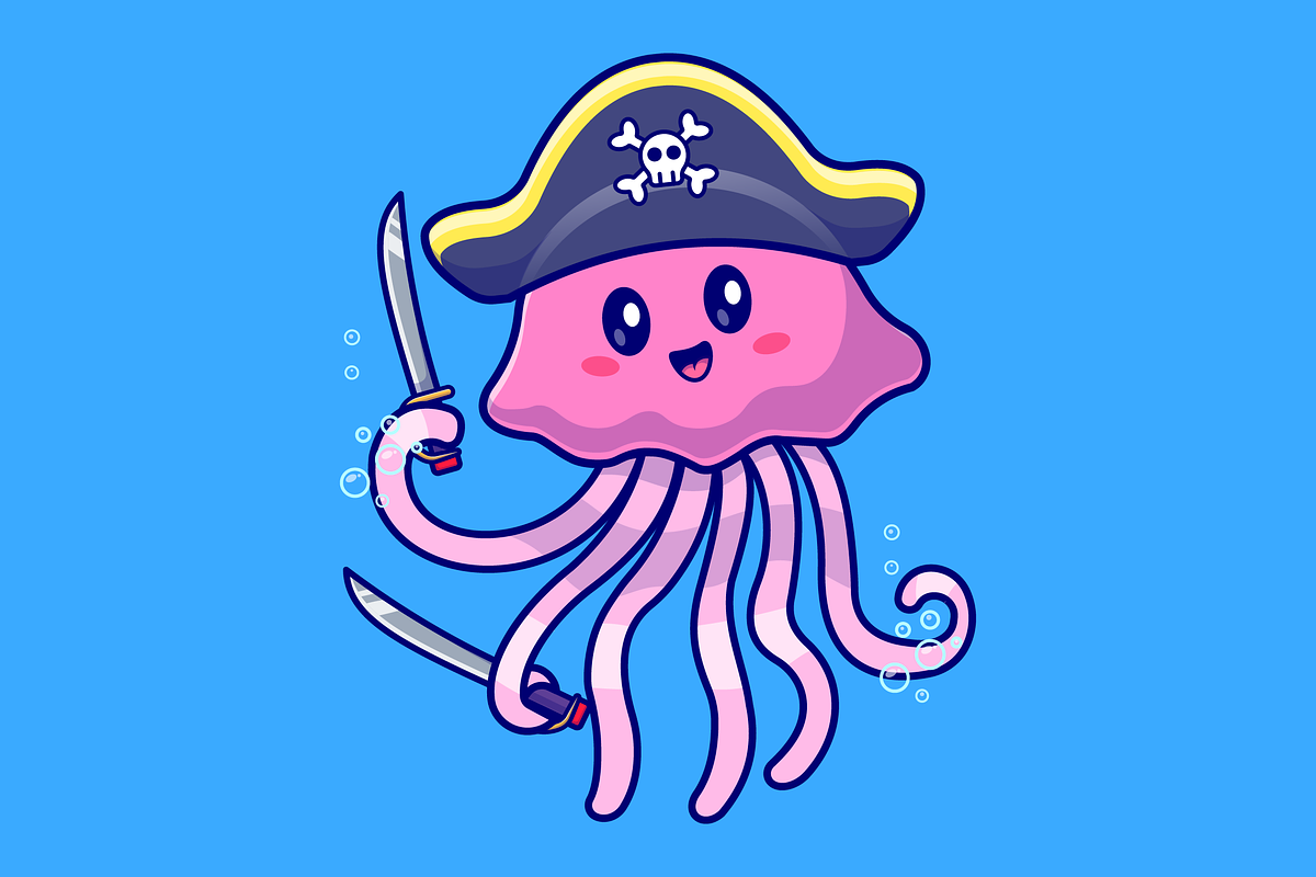 Cute Jellyfish Pirate Holding Sword, an Animal Illustration by Catalyst Labs (Photo 1 of 3)