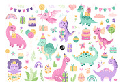 Dinosaur Birthday Girl Clipart, an Animal Illustration by JulzaArt (Thumbnail 2 of 6)