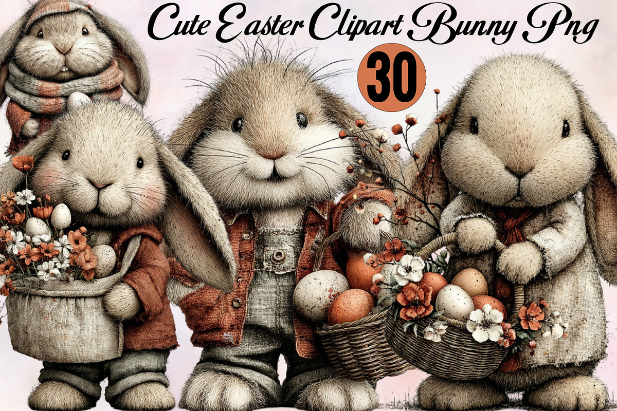 Cute Easter Clipart Bunny Clipart Bu, an Illustration by SVGArt (Photo 1 of 8)