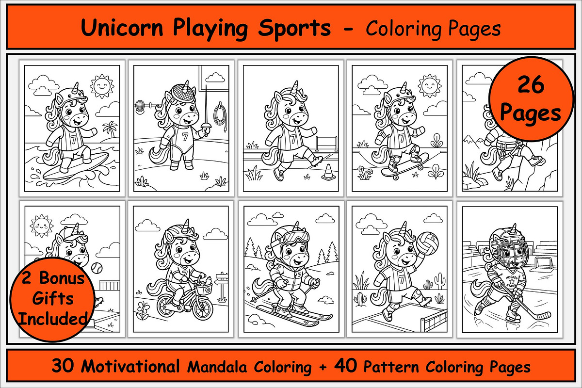 Unicorn Sports Coloring Pages, an Animal Illustration by Lamia Emad (Photo 1 of 5)