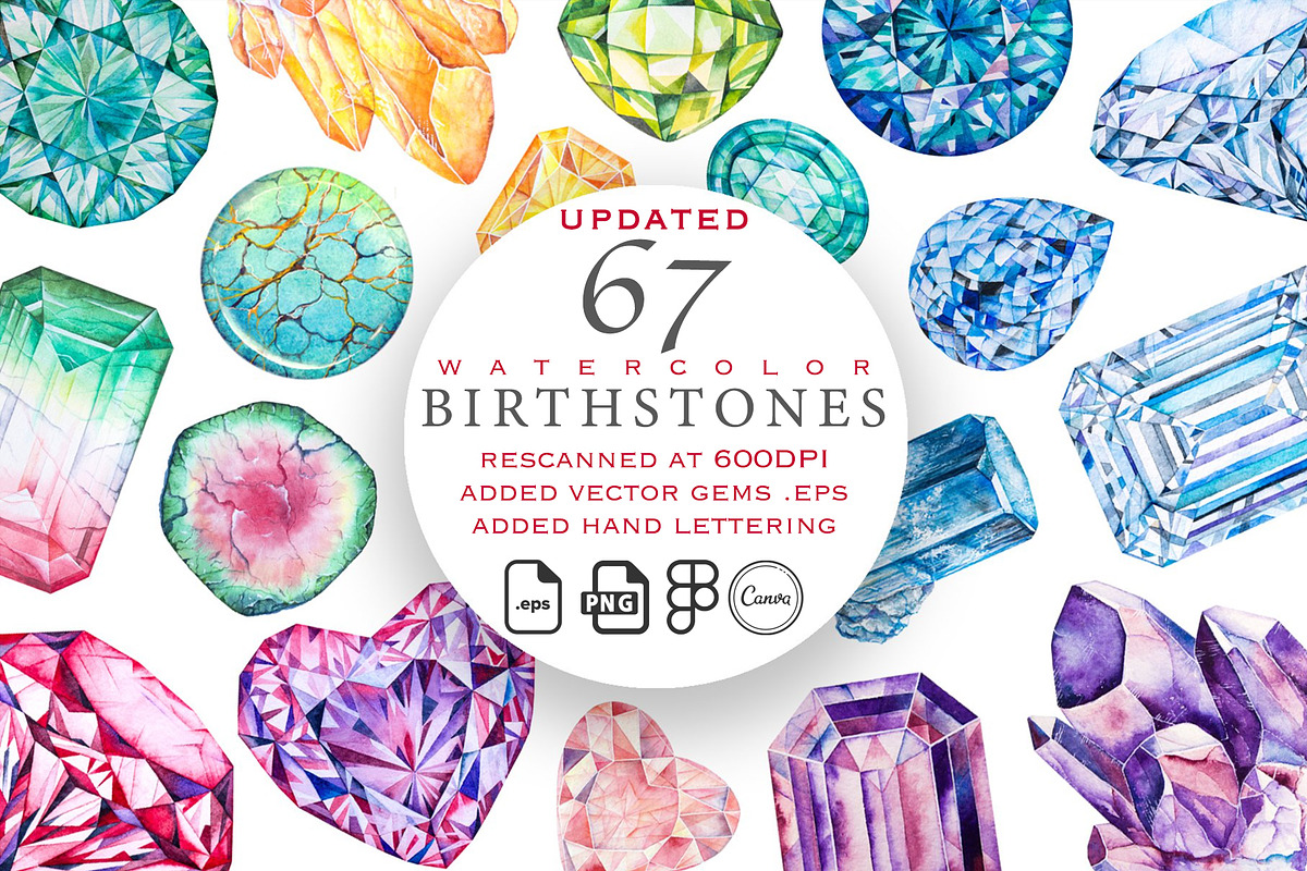 Watercolor Birthstones Crystal Set, an Illustration by Alena Solonshchikova (Photo 1 of 17)