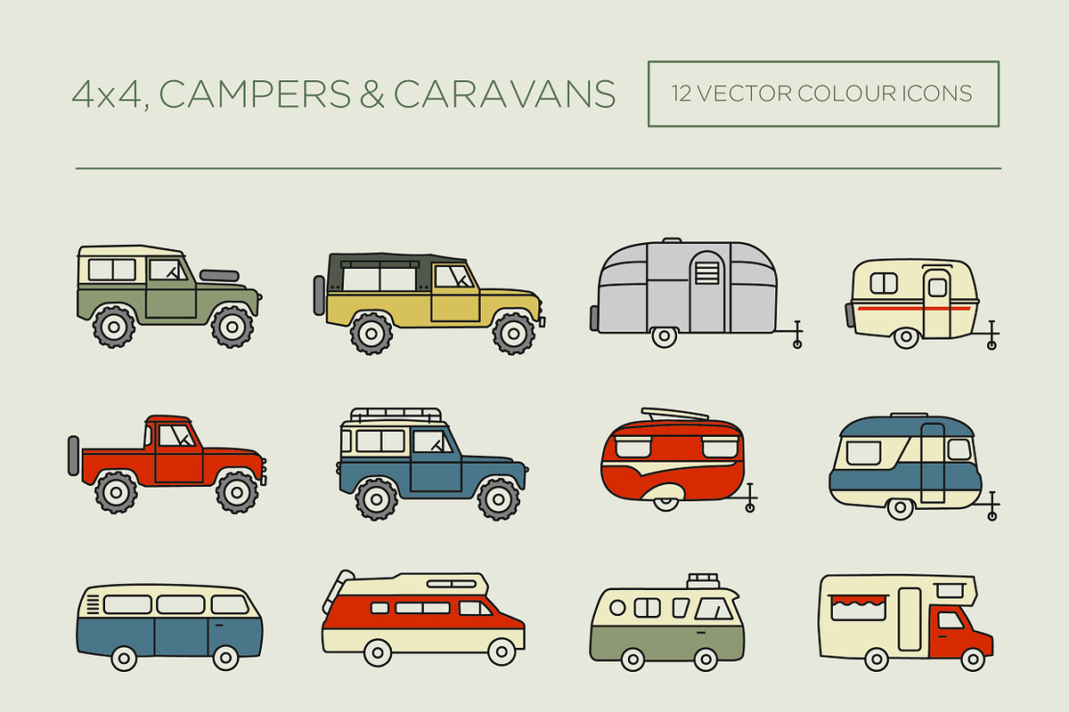 4x4, camper & caravan icons, an Outline Icon by the cabin supply co (Photo 1 of 5)