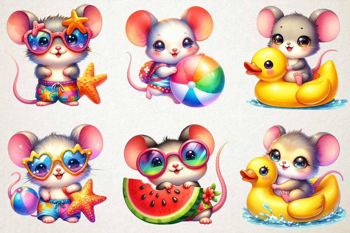 Cute Summer Mouse PNG Clipart, an Animal Illustration by RobertsArt (Photo 3 of 7)