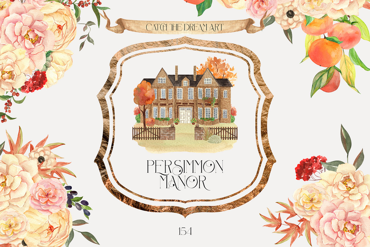 Persimmon Manor Vintage Fall Garden, a Decorative Illustration by Catch the Dream Art (Photo 1 of 15)