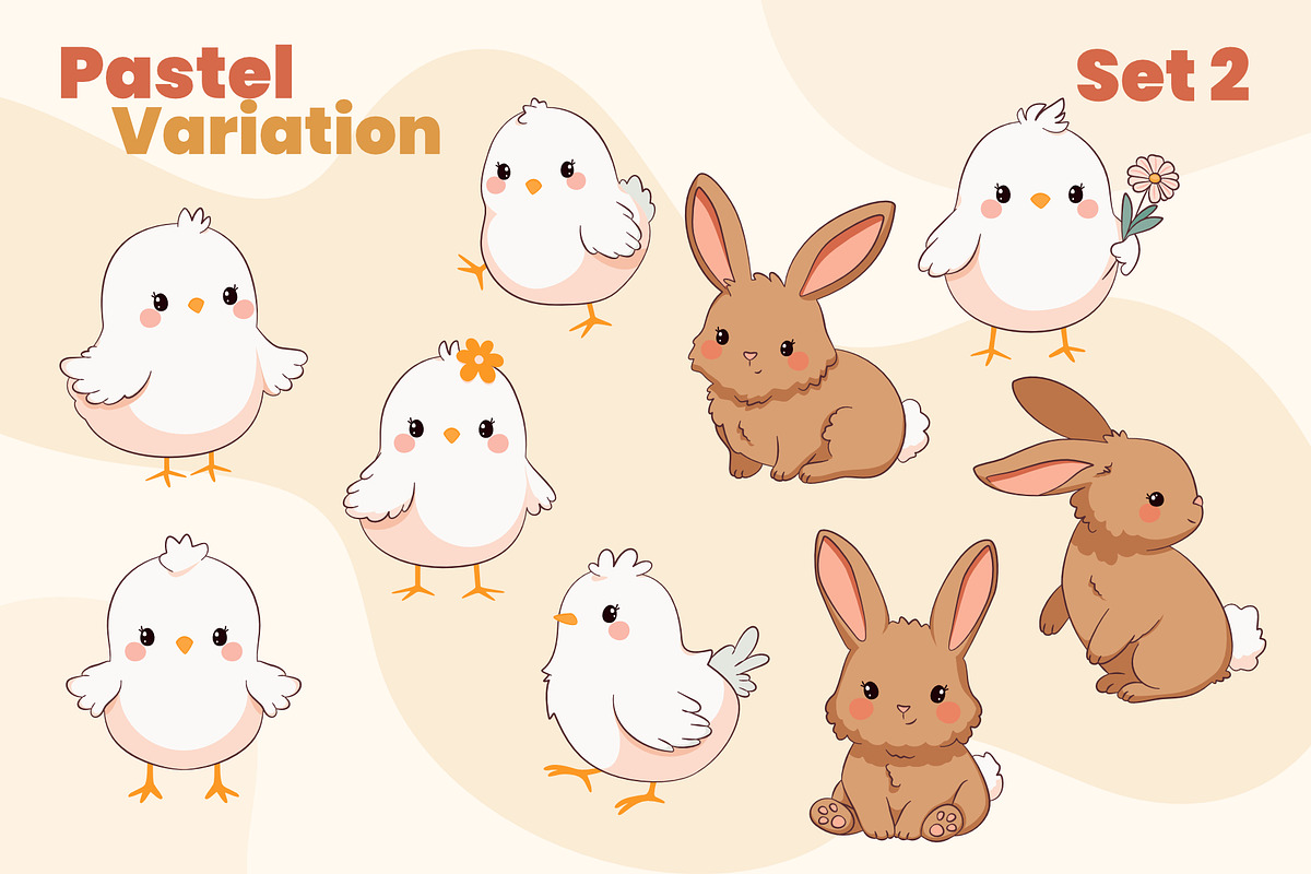 Cute Spring Bunny and Chick Set, a Seasonal Illustration by moja doodle (Photo 5 of 6)