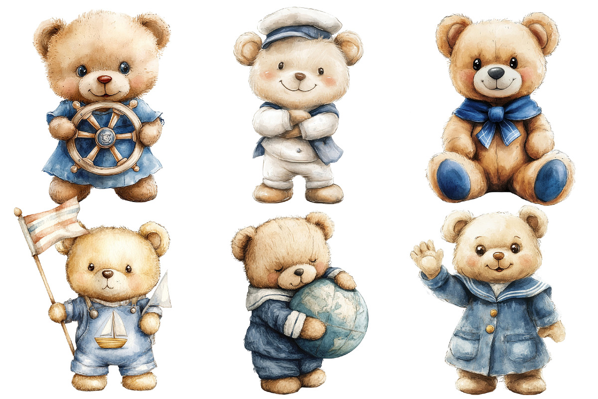Cute Sailor Teddy Bear Clipart, an Illustration by Designworld (Photo 3 of 6)