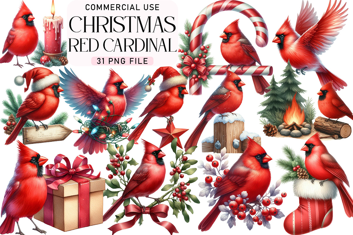 Red Cardinal Christmas Clipart, an Illustration by Daily.Designs (Photo 1 of 3)