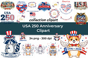 USA 250 Anniversary Clipart, a Seasonal Illustration by InkyQueenArt (Thumbnail 1 of 6)