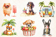 Watercolor Summer Dogs Clipart, an Illustration by DreamCafeArt (Thumbnail 2 of 9)