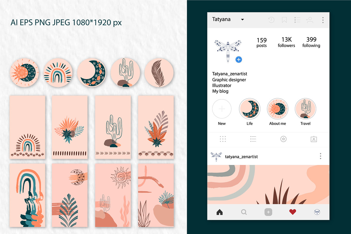 Boho Social Media Stories Layout, a Social Media Template by Tatyana_Zenartist (Photo 6 of 7)