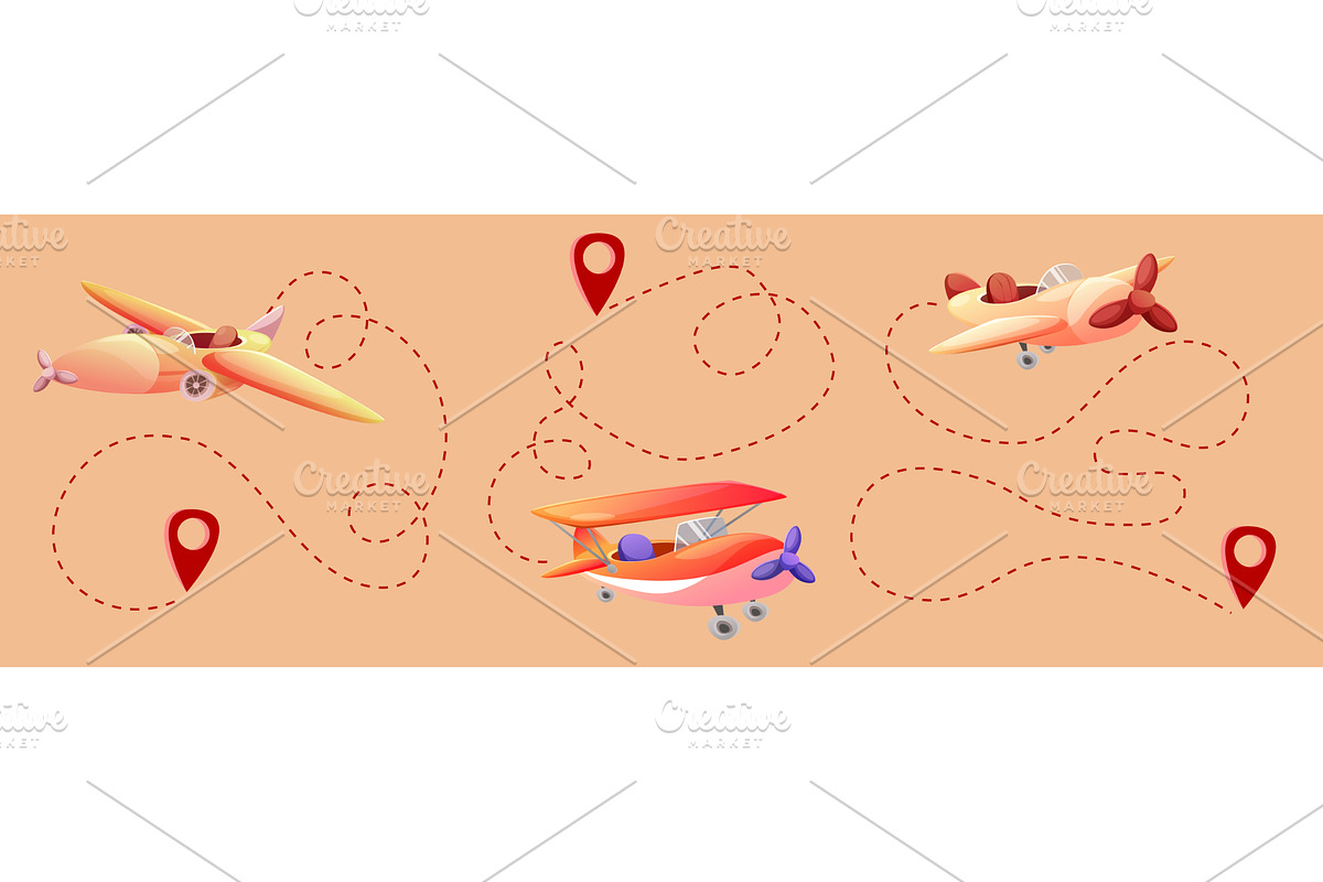Planes and location pins connected, a Transportation Illustration by art PVP - market