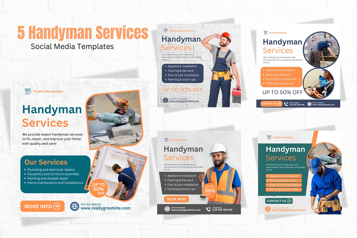 Handyman Services Poster Bundle, a Marketing Template by Mr. Temp Studio (Photo 1 of 6)