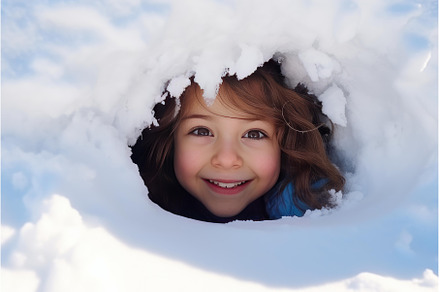 Happy child having fun in a snow, a Nature Photo by Ylivdesign