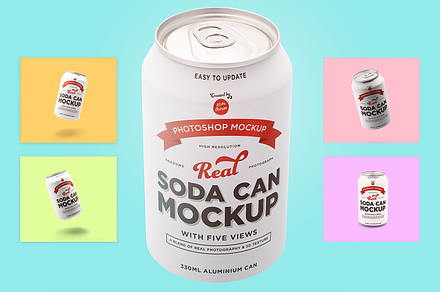 Soda can mockup with 5 awesome views