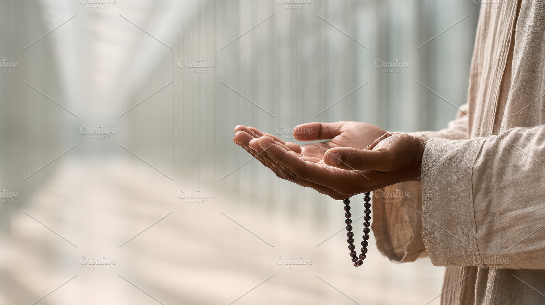 Hands in Prayer Islamic Beads Faith, a Photo by Pixeness Studio