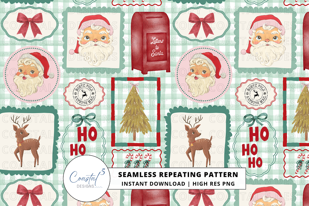 Vintage Santa Frame Seamless Pattern, a Pattern Graphic by Coastal 5 Designs (Photo 1 of 3)