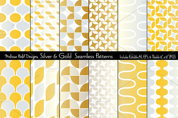 Silver & Gold Seamless Patterns preview 6