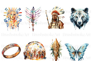 Watercolor Tribal Clipart, Indians