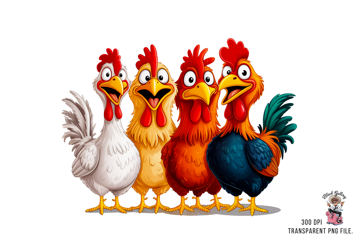 10 Funny Chickens Group PNG Clipart, an Illustration by Clipart Bloom (Photo 6 of 12)