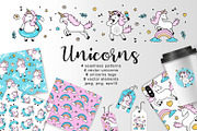 Vector unicorns set, 4 vector seamle, a Pattern Graphic by Olena Halahan (Thumbnail 1 of 5)