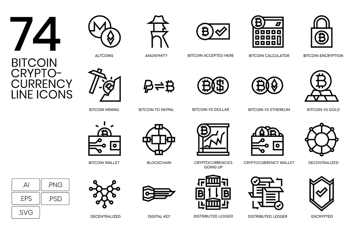 Bitcoin & Cryptocurrency Line Icons, an Icon by Flat Icons (Photo 1 of 5)