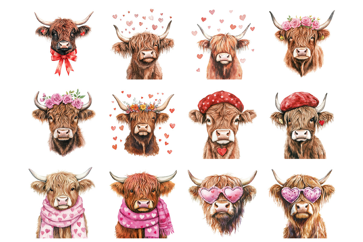 Valentine Haighland Cow, an Illustration by Design Market (Photo 3 of 3)