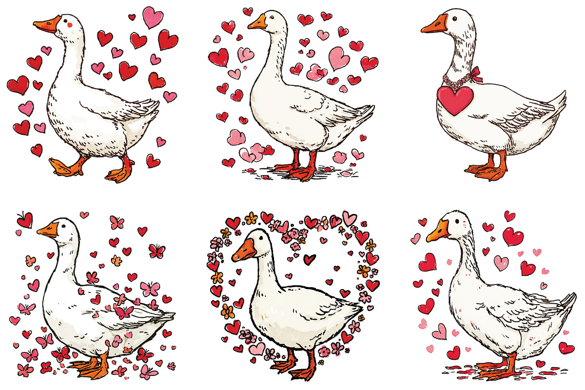 Watercolor Goose Valentine Clipart, an Illustration by CraftArtStudio (Photo 6 of 6)